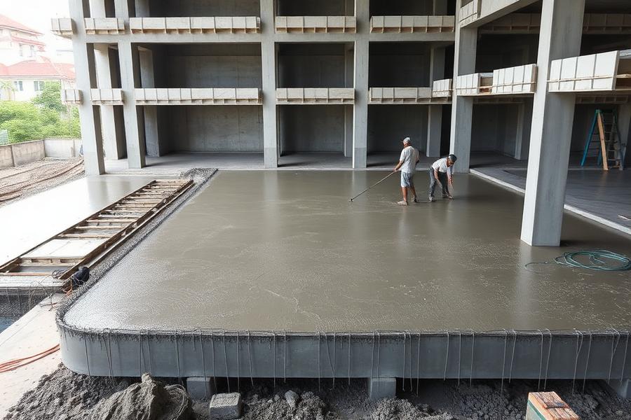 Pengecoran dak lantai ruko tiga lantai memakai beton readymix K-250 di Banjarbaru