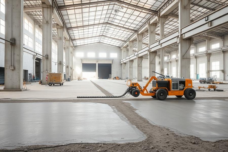 Lantai gudang logistik dicor beton readymix K-350 oleh Adhimix Kalsel Mandiri di Gambut